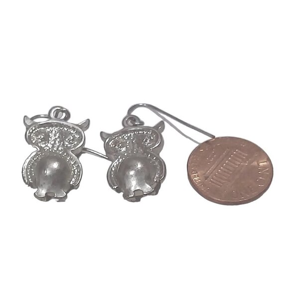 Owl Rhinestone Jelly Belly Silver Tone Dangle Drop Pierced Earrings - Picture 2 of 3